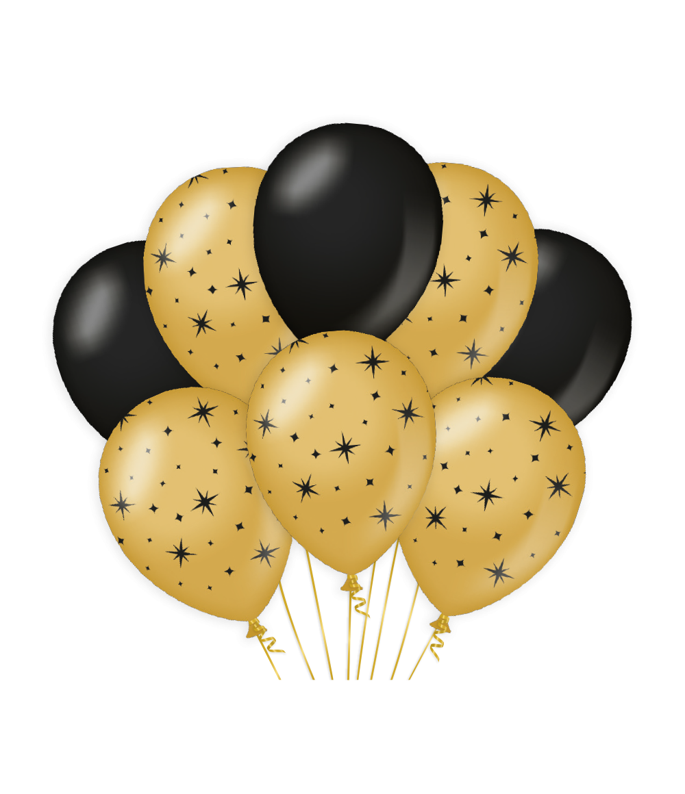 Goud Zwarte Ballonnen Sterren 30cm 6st