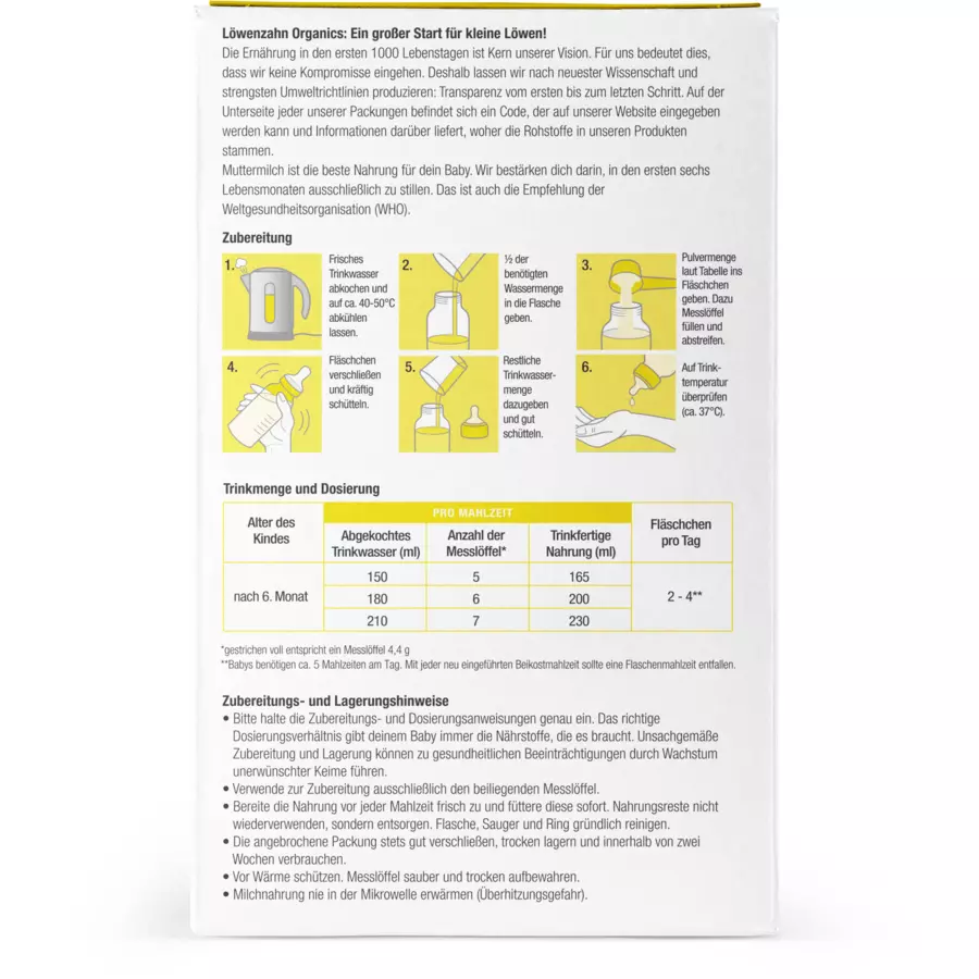 löwenzahn organics Bio Folgemilch 2 auf Ziegenmilchbasis 500 g ab dem 6+ Monat
