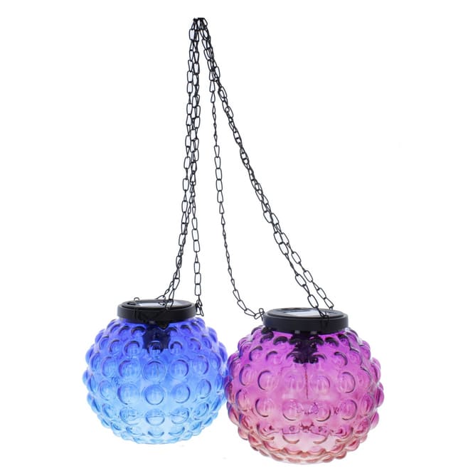 Hängelaterne mit Solar LED - blau oder pink - ca. 18 x 16 / 43,5 cm - 1 Stück