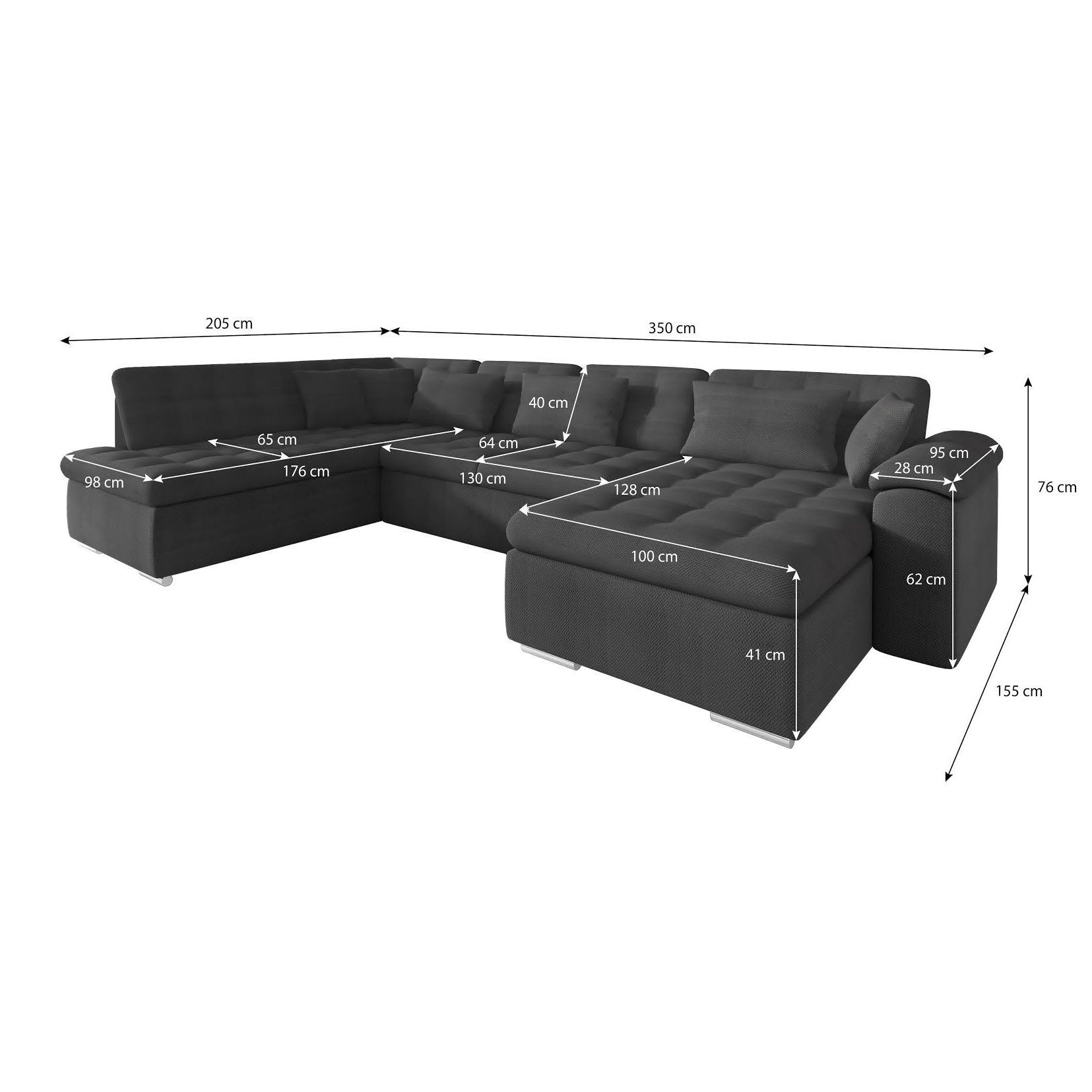 Nicoreta - Hoekbank 5-zits met chaise longue - Velvet grijs - Rechts