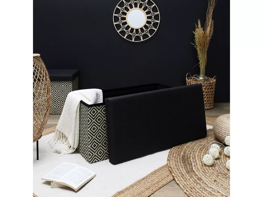 Coffre Banc Pliable Tresse Noir