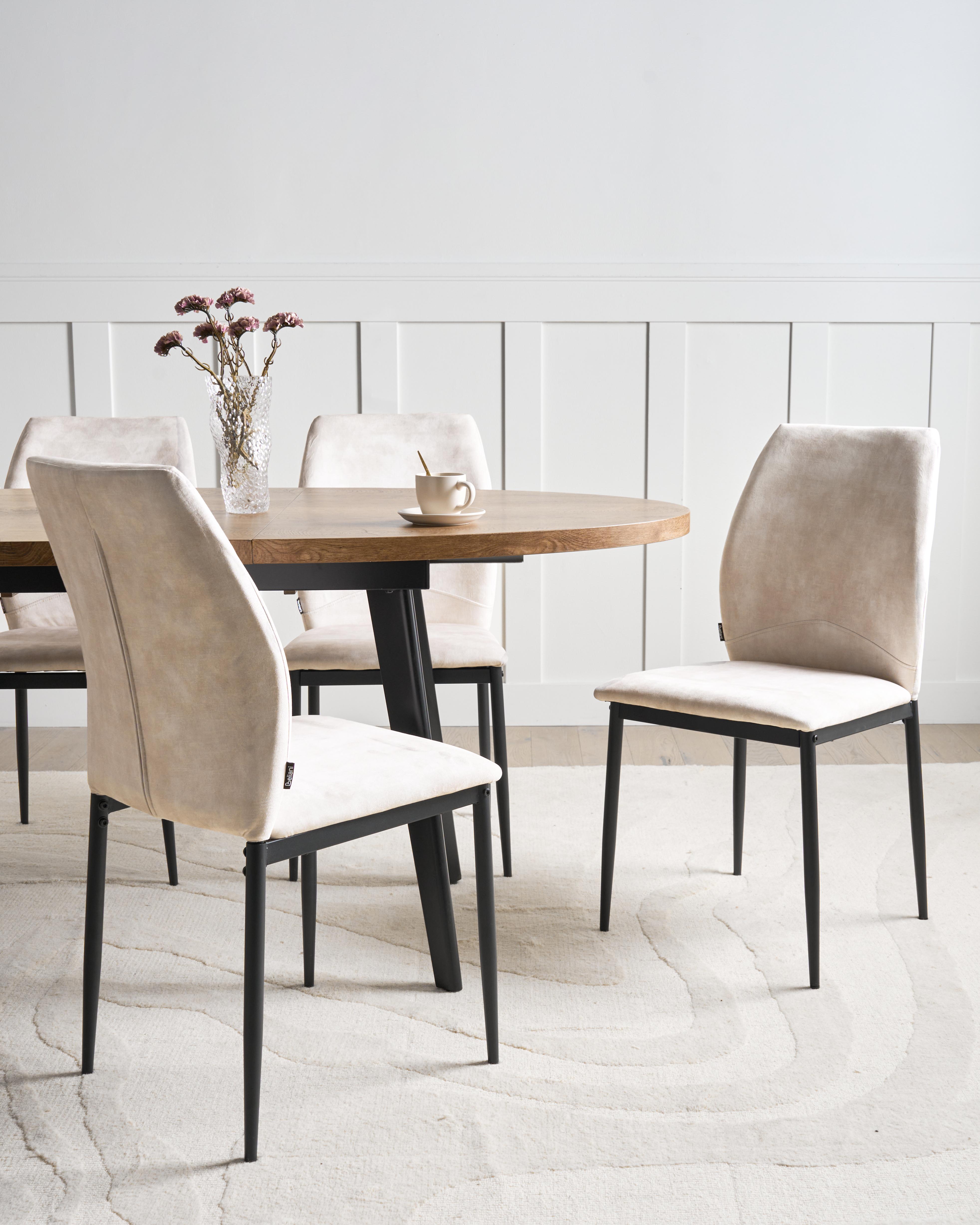 Set van 4 eetkamerstoelen ROCHEPORT Stof Lichtbeige