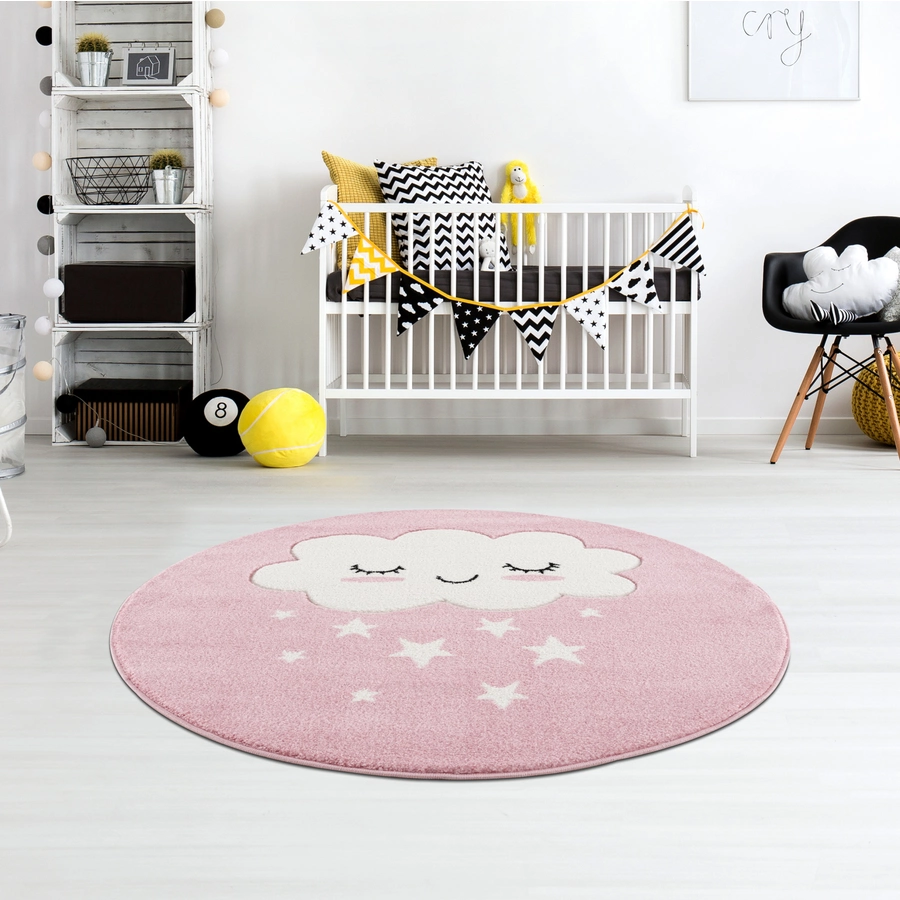 LIVONE Kinderteppich Kids love Rugs WOLKE Rund rosaweiss