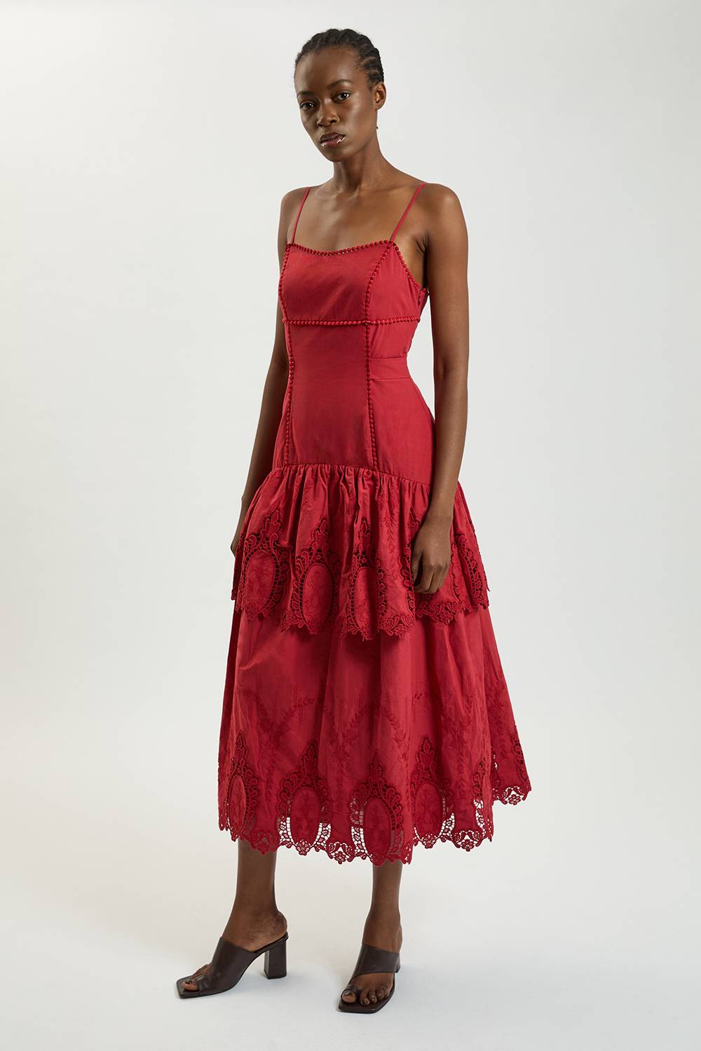 KarenMillen Robe Midi Tissée Petite À Bretelles En Coton Ajouré