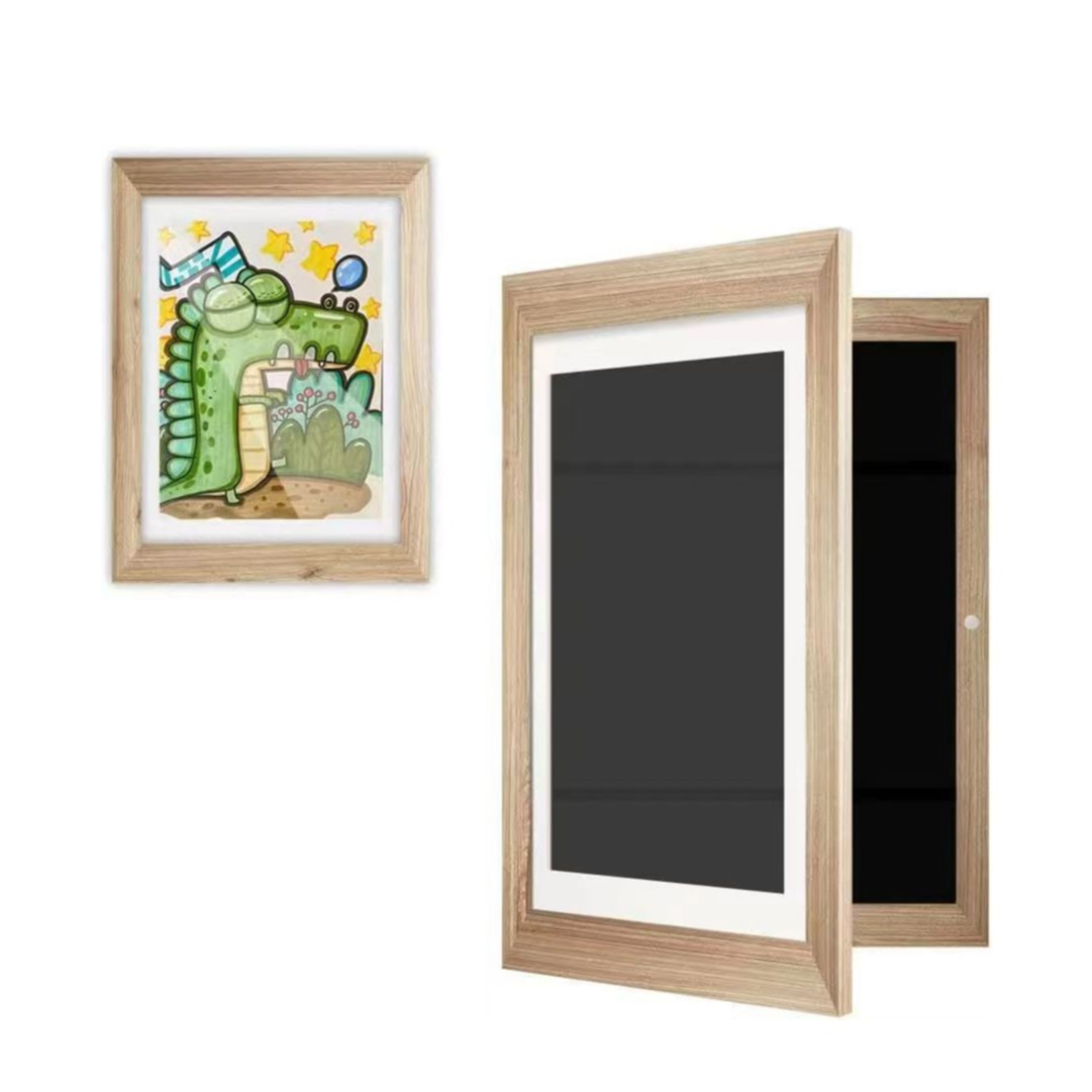 (34x25.5cm) Befüllbarer Bilderrahmen Klappbarer Deko Fotorahmen in Holz Optik mit Frontöffnung für Kunstwerke / Zeichnungen / Fotos - Braun
