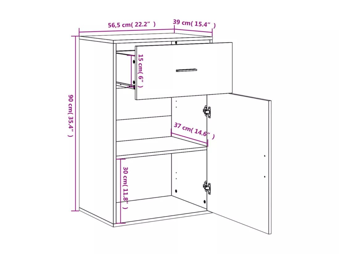 Armoire de rangement chêne fumé 56,5x39x90 cm bois d'ingénierie