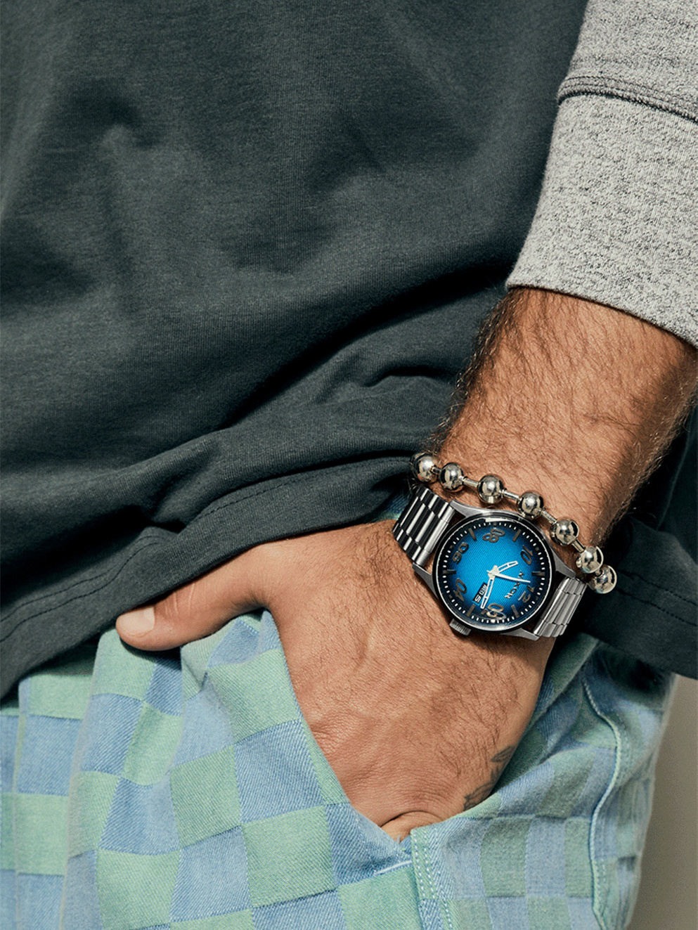 Nixon The Sentry Stainless Steel Watch fisheye/silver/polar blue