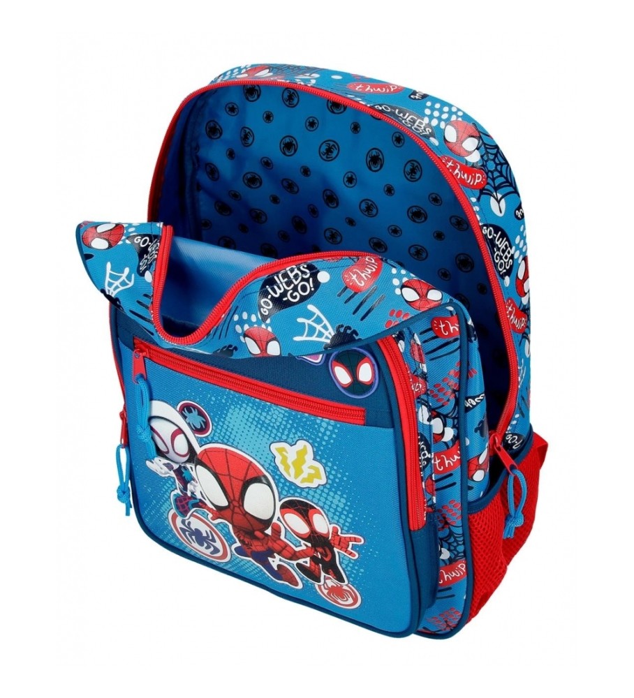 Mochila Joumma Bags Spidey Go Webs Go 38cm com carrinho azul
