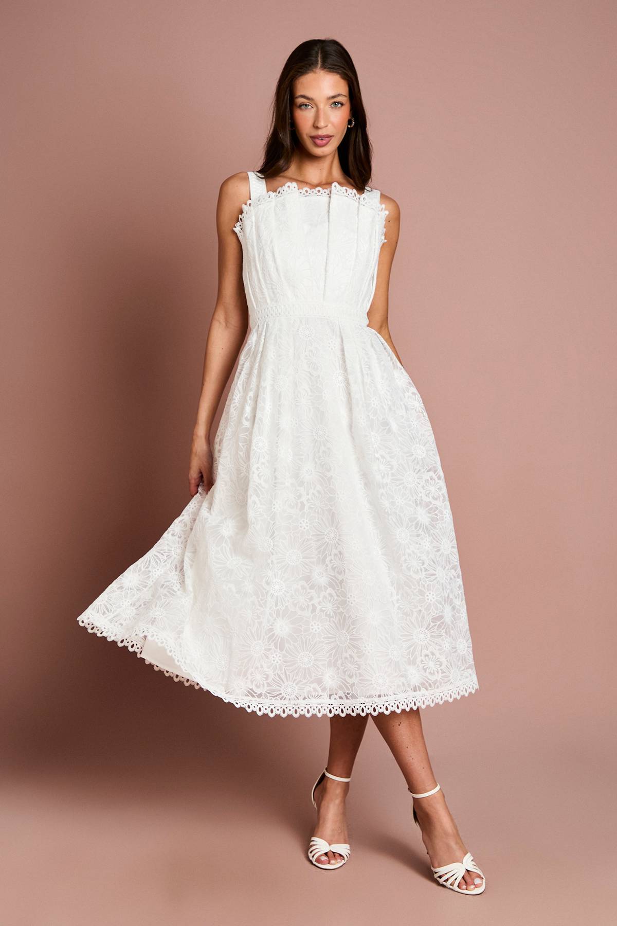 Coast Robe Midi En Dentelle À Corsage Éventail