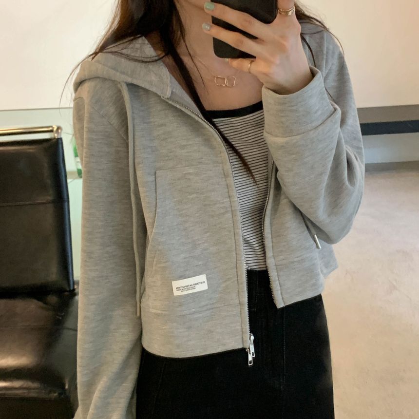 Cossita - Effen appliqué crop hoodie met rits