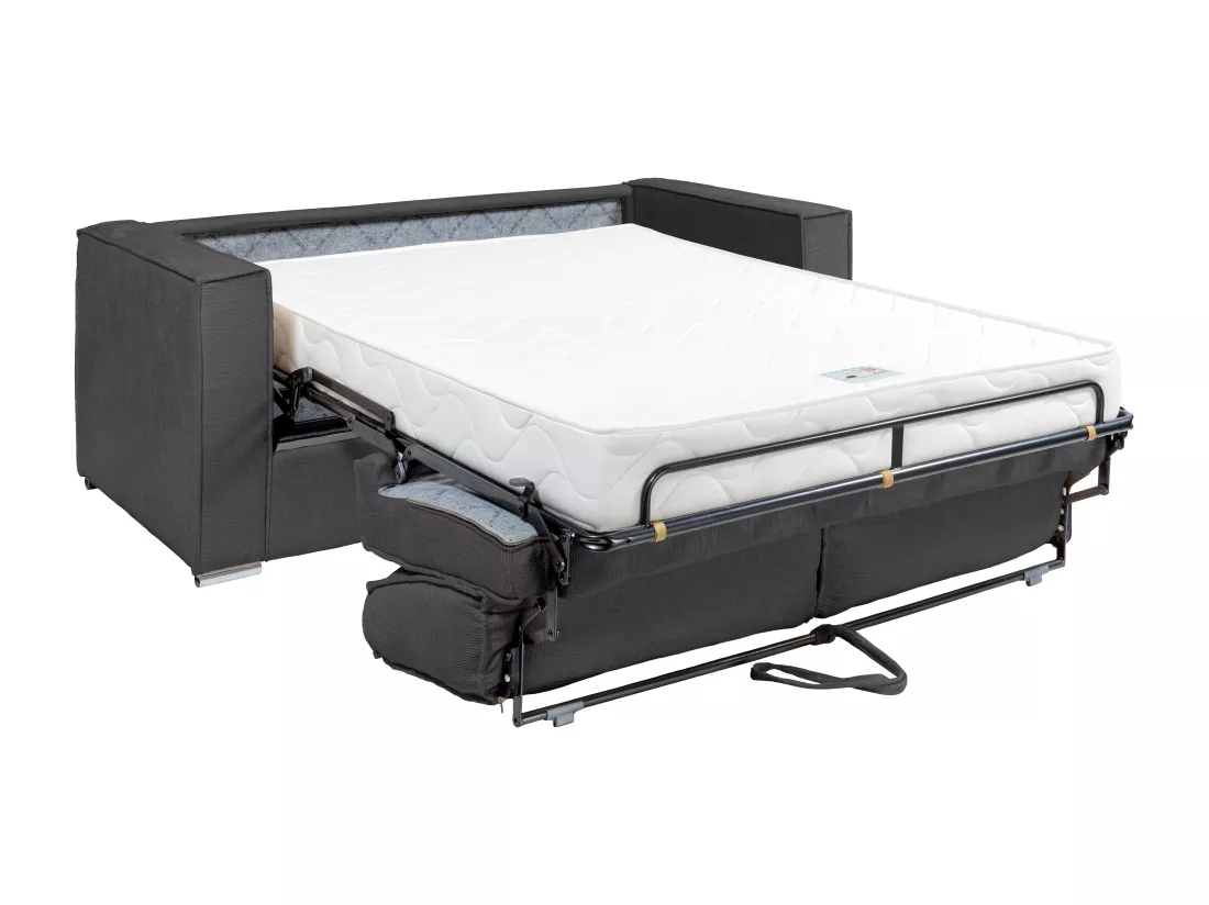 Canapé 3 places convertible express en tissu texturé vert - Couchage 140 cm - Matelas 18 cm LORETO