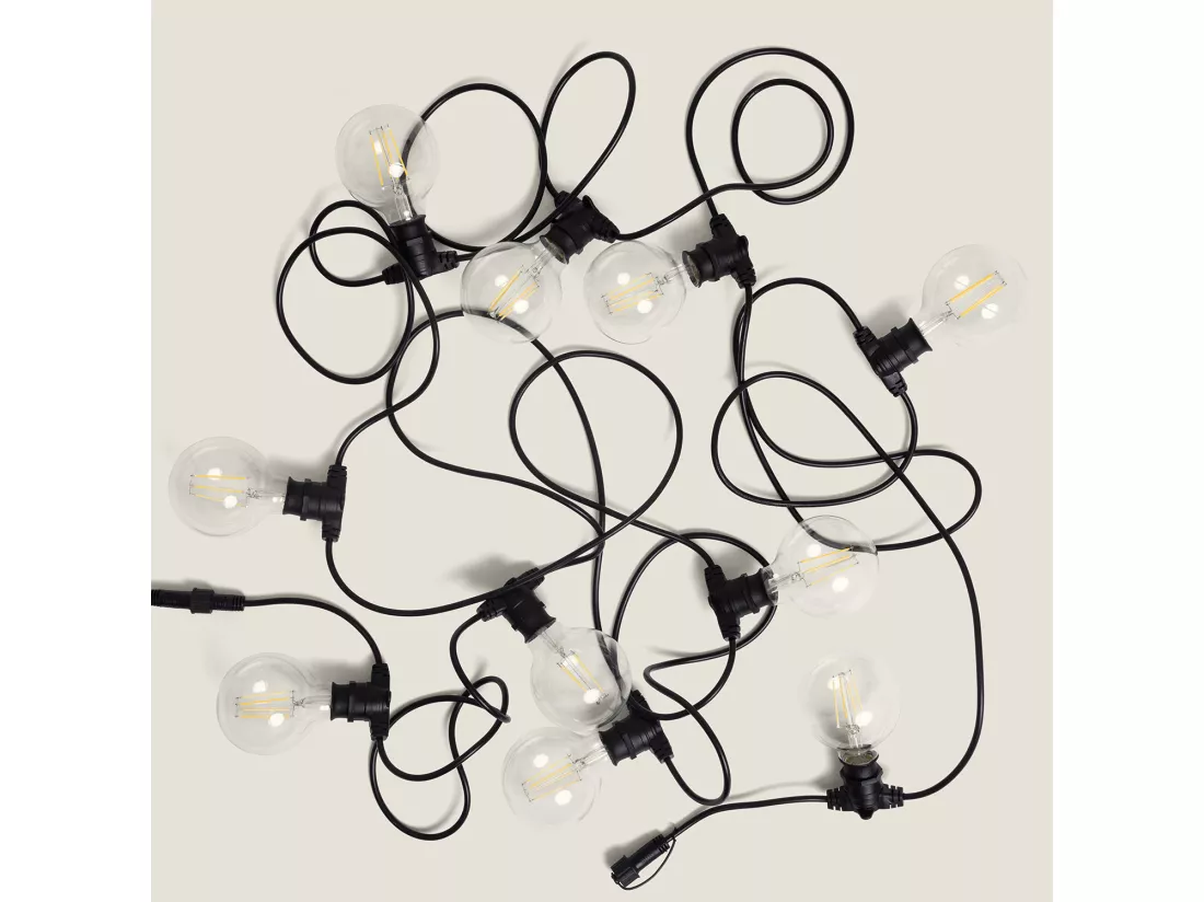 Kit Guirlande Lumineuse Extérieure IP44 10m Noir + 10 Ampoules LED Filament B22 6W G95 4000K Blanc neutre