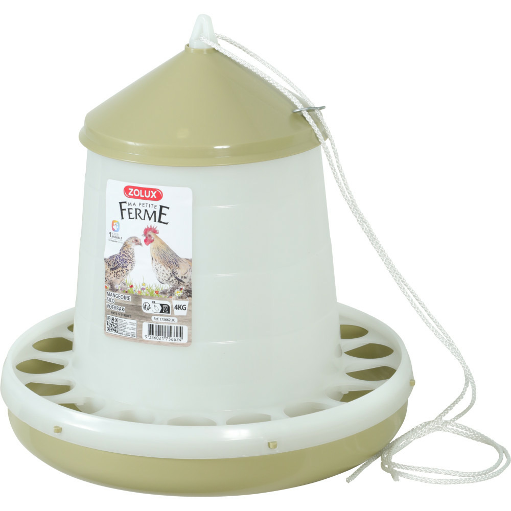 Mangeoire silo en plastique vert, capacité 4 kg, basse cour