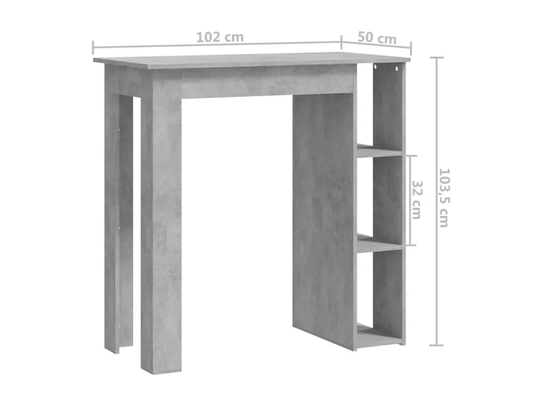 Table de bar avec étagère Gris béton 102x50x103,5 cm Aggloméré