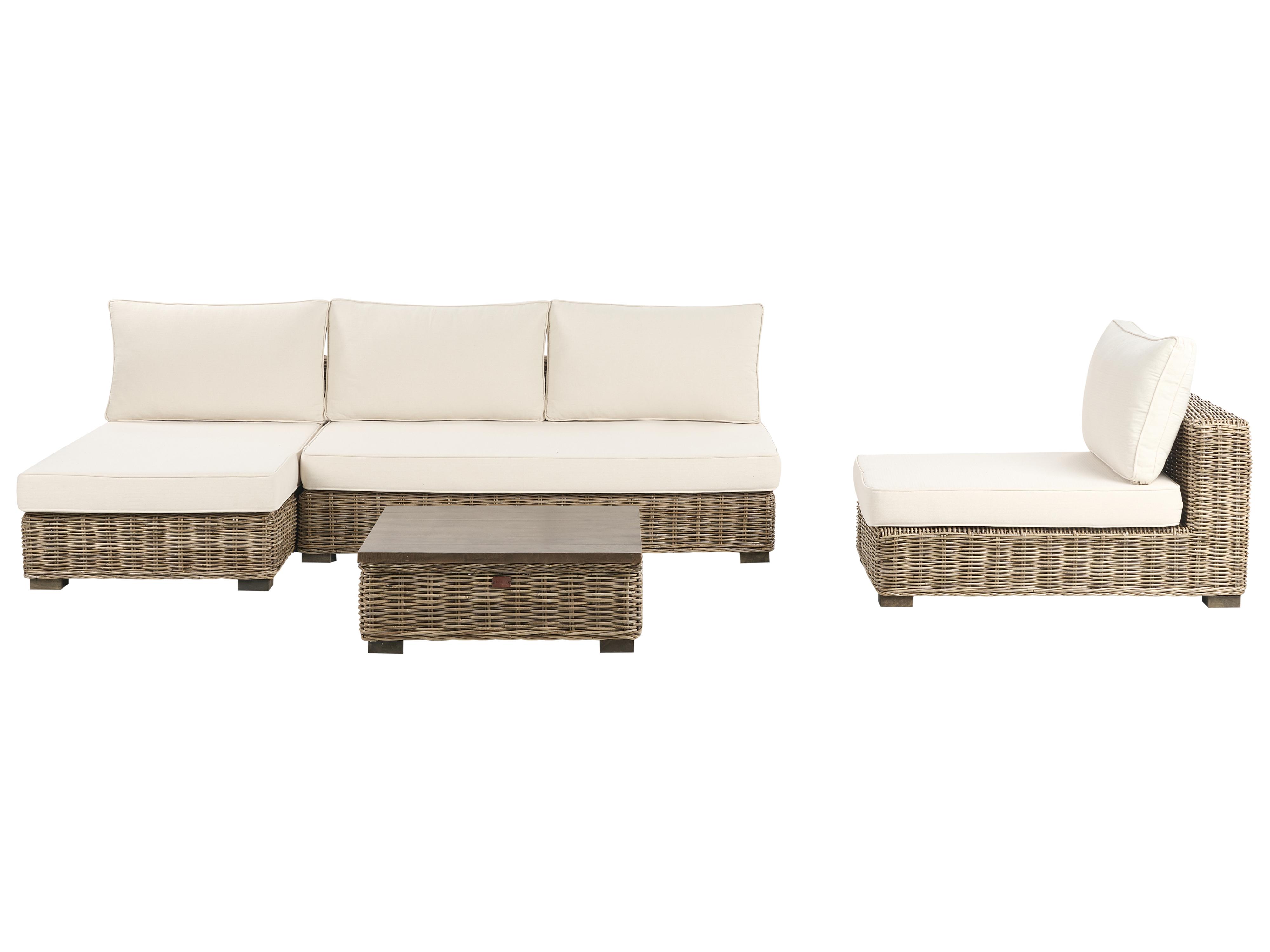 Loungeset met tafel 4-zits VARALLO rechtszijdig modulair Rotan Grijs