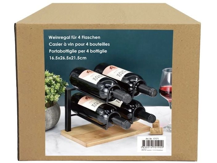 Dameco Weinregal 19.5 x 26.5 x 21.5 cm, Nature/Schwarz Weinflaschenständer