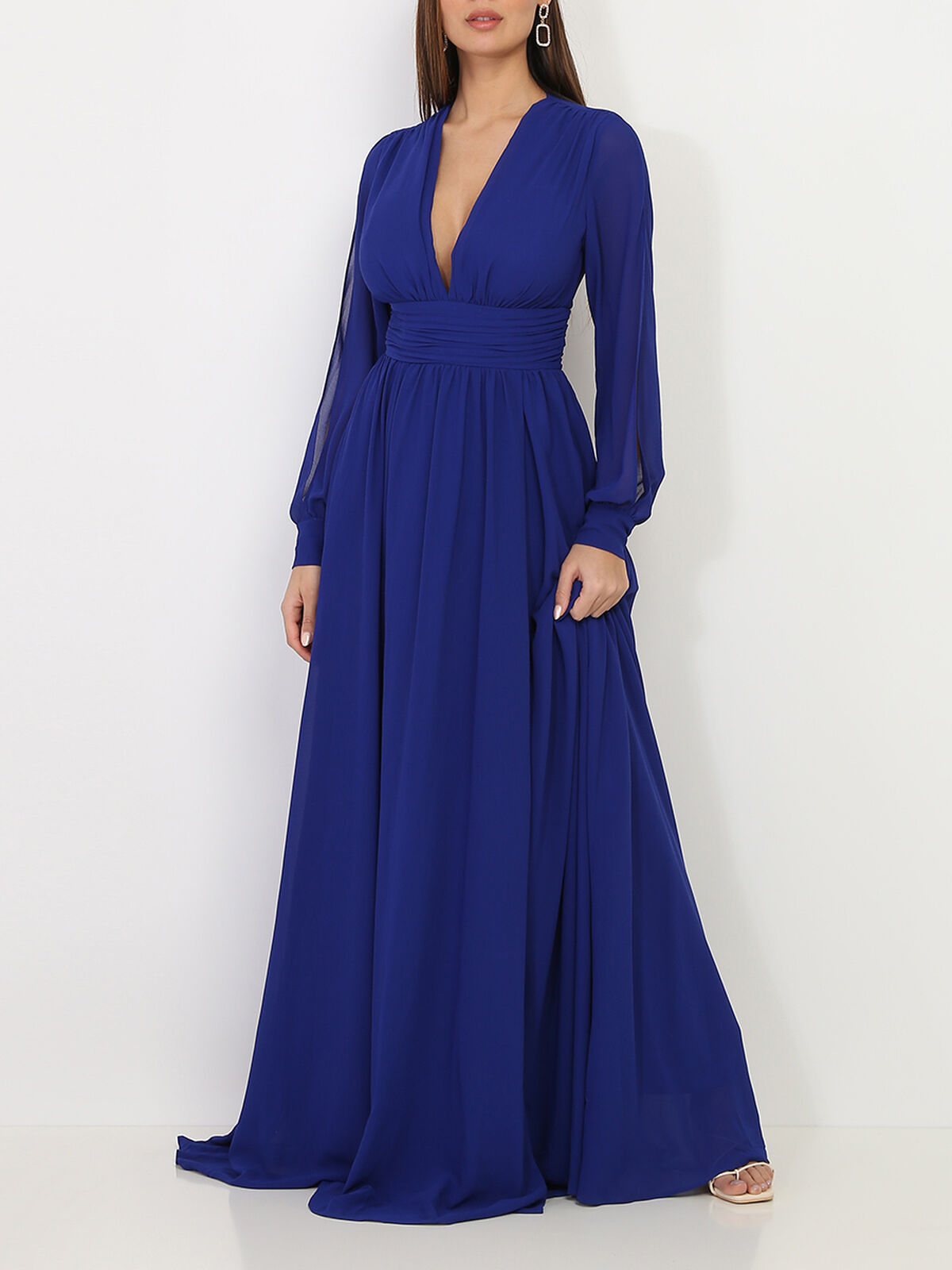 Robe longue à manches ouvertes- Bleu