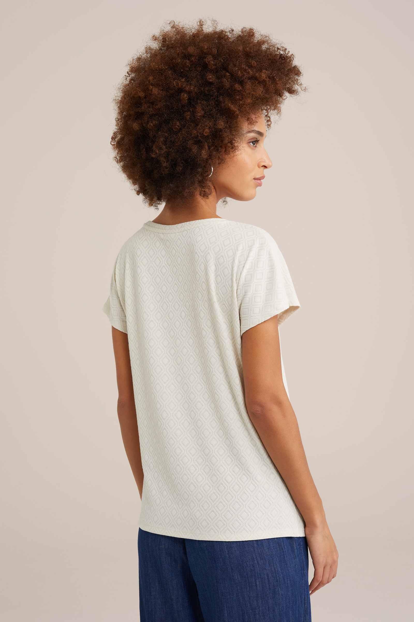 T-shirt met structuur WE Fashion Gebroken wit