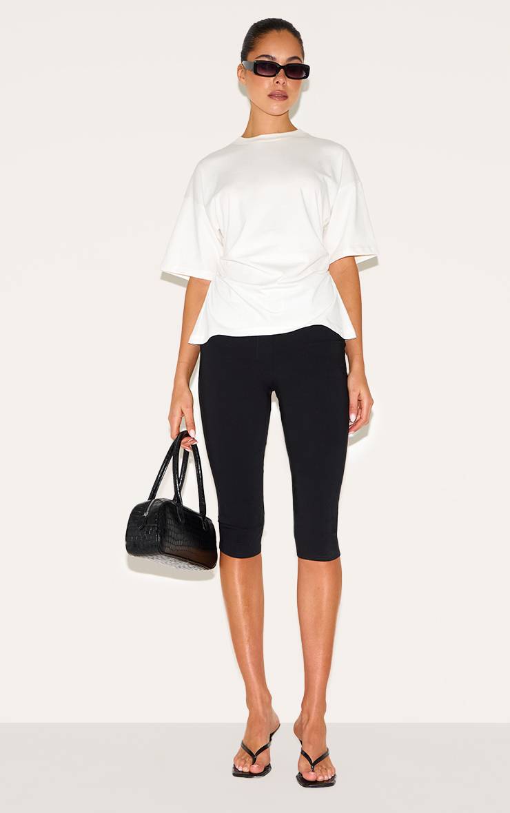 Crème T-shirt À Détail Froncé Sur Les Côtés