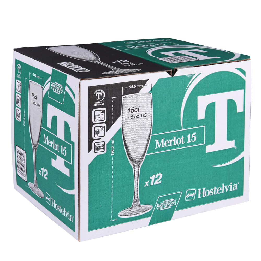 Boîte de 12 flûtes à champagne trempées Merlot 15 cl Vicrila