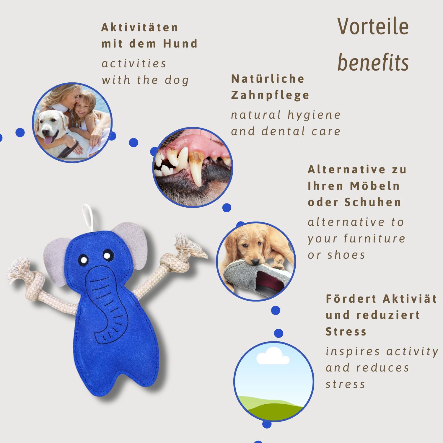 ChronoBalance Spielzeug Elefant aus Leder für Hunde