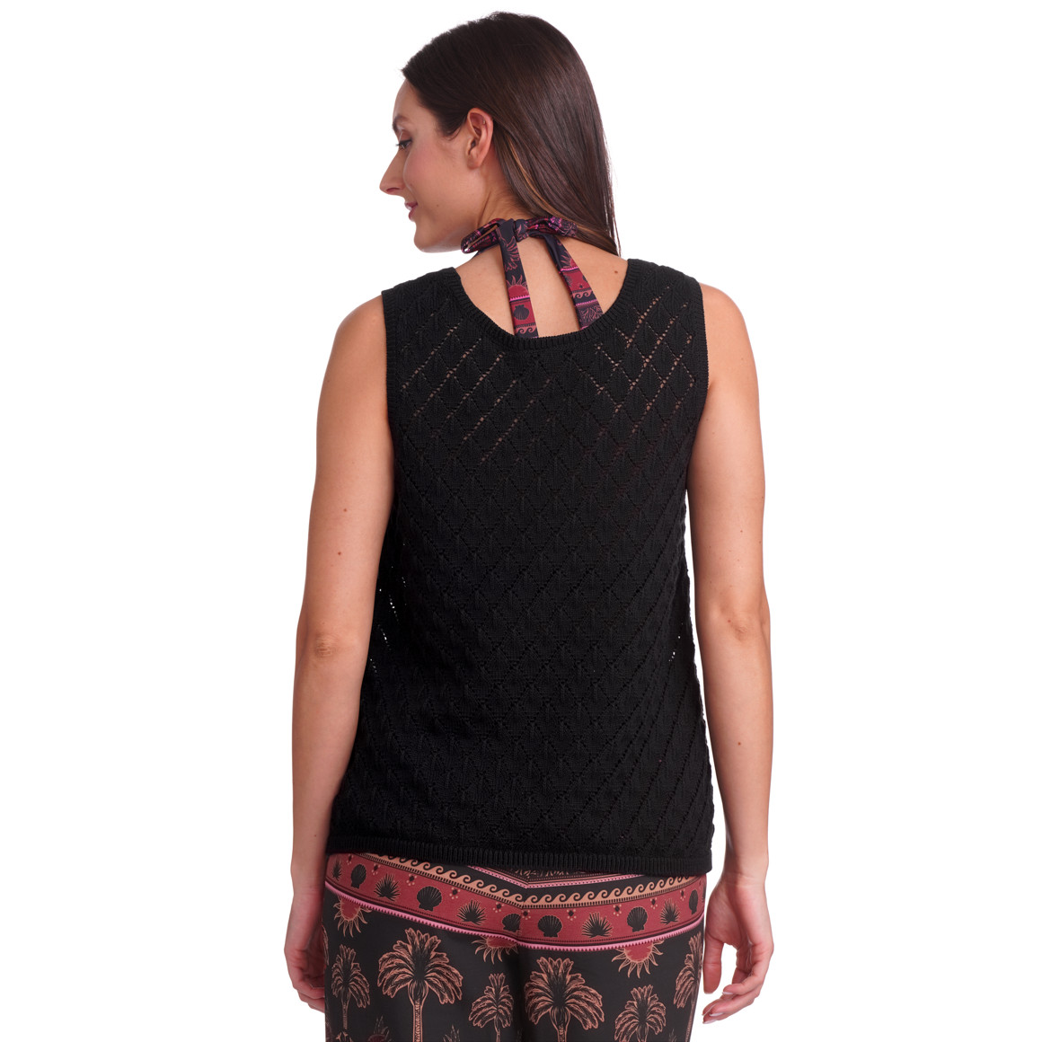 Gina Benotti Damen Stricktop in Häkel-Optik schwarz