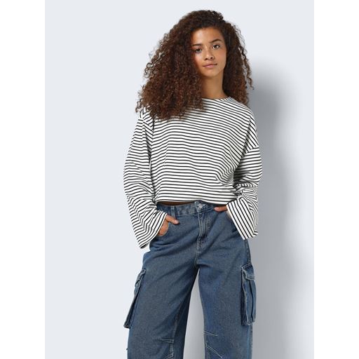 Noisy May Maison Stripe Bluse, Bright White Black, XL