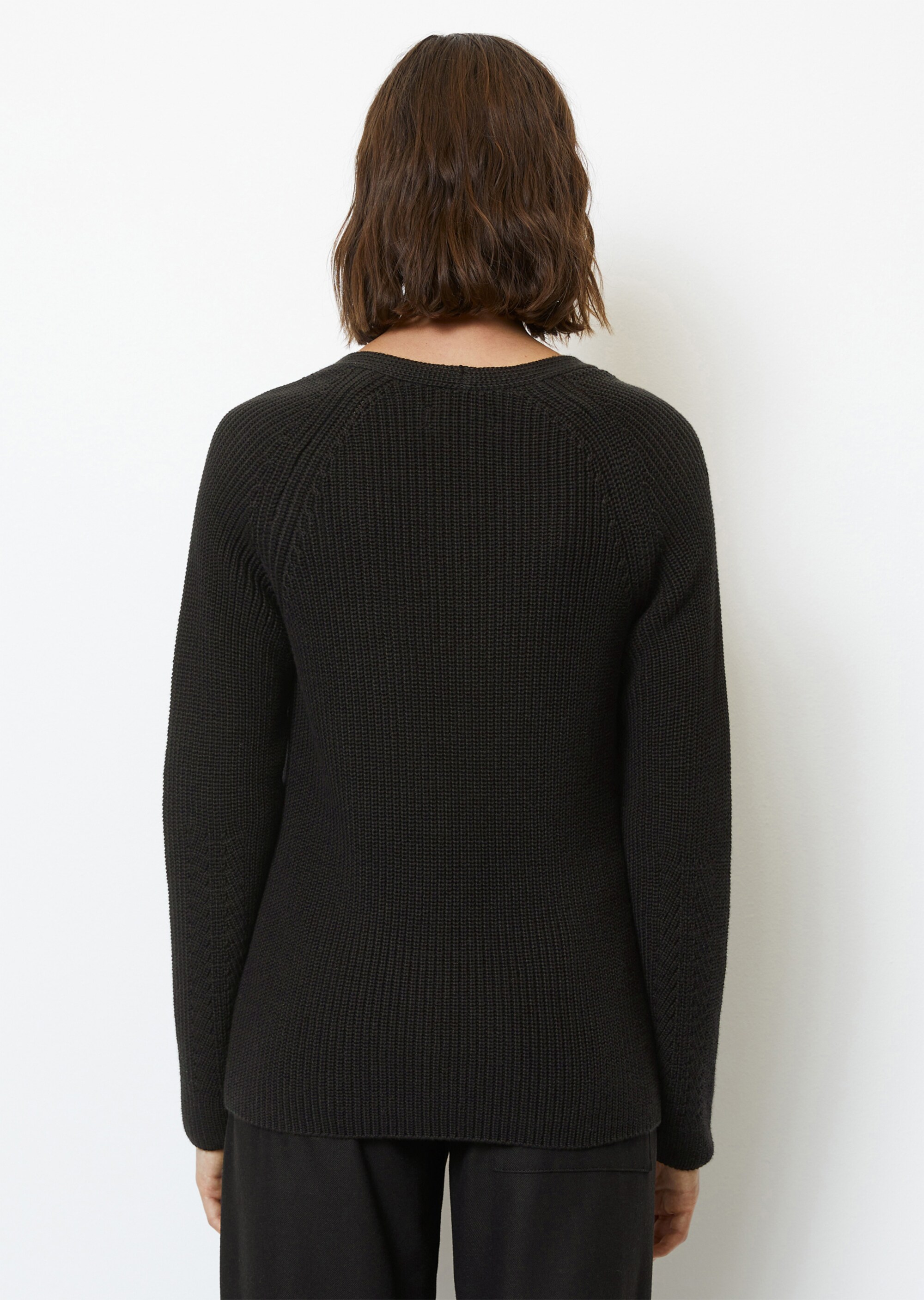 V-Neck-Strickpullover relaxedaus schwerem Baumwoll-Garn