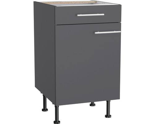 Onderkast met lade en draaideur Optifit Ingvar420 BxDxH 50 x 58,4 x 87 cm Frontkleur antraciet mat Corpuskleur grijs