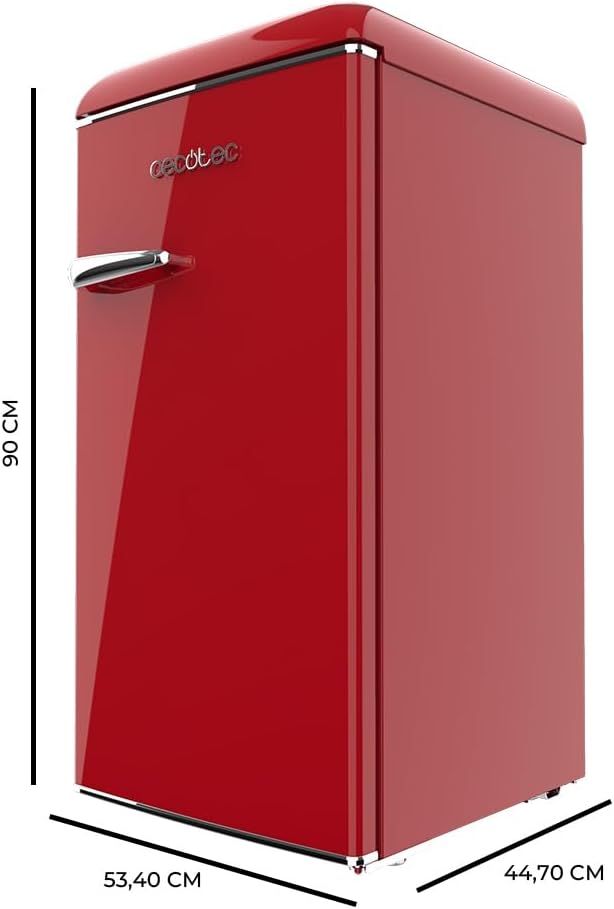 Cecotec Mini Frigo Bolero CoolMarket TT Origin 45 Rouge. Réfrigérateur de Table Rétro 45L, 55 cm de Haut, 44,7 cm de Large, Classe Énergétique E, Bac à Glaçons et Poignée Chromée, Rouge
