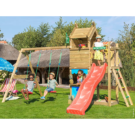 Jungle Gym Resort legetårn komplet inkl. gyngemodul og rød rutsjebane