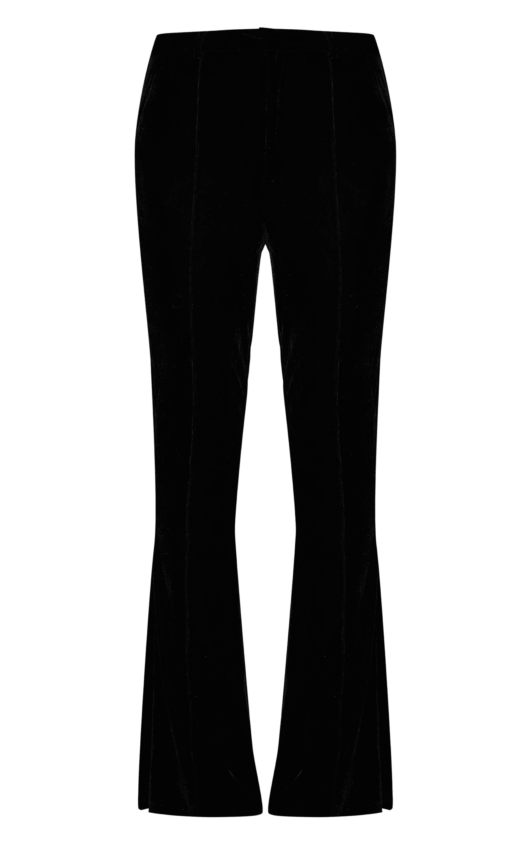 Noir Pantalon Évasé En Velours Avec Détails De Pinces