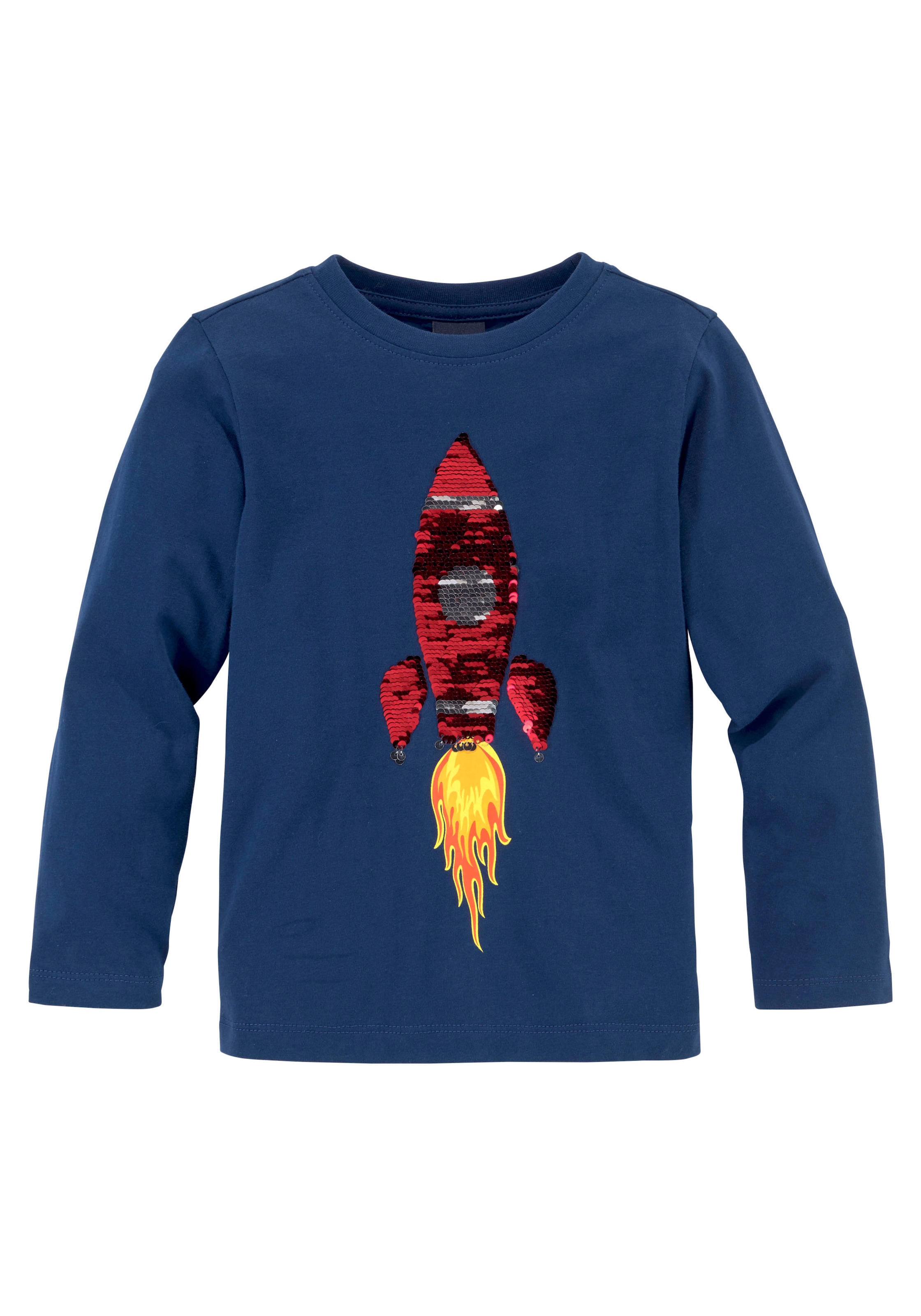 KIDSWORLD Langarmshirt »Rakete aus Wendepailletten«, langärmelige,  Basic-Passform,  aus Jerseystoff,  aus  Baumwolle