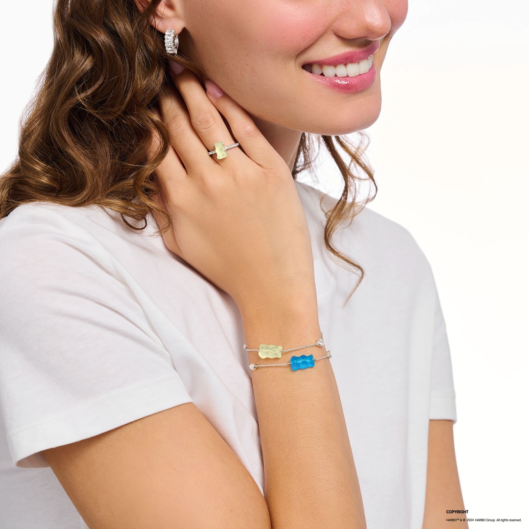 Thomas Sabo x HARIBO Armband mit weissem Goldbären Perle und Stein Silber