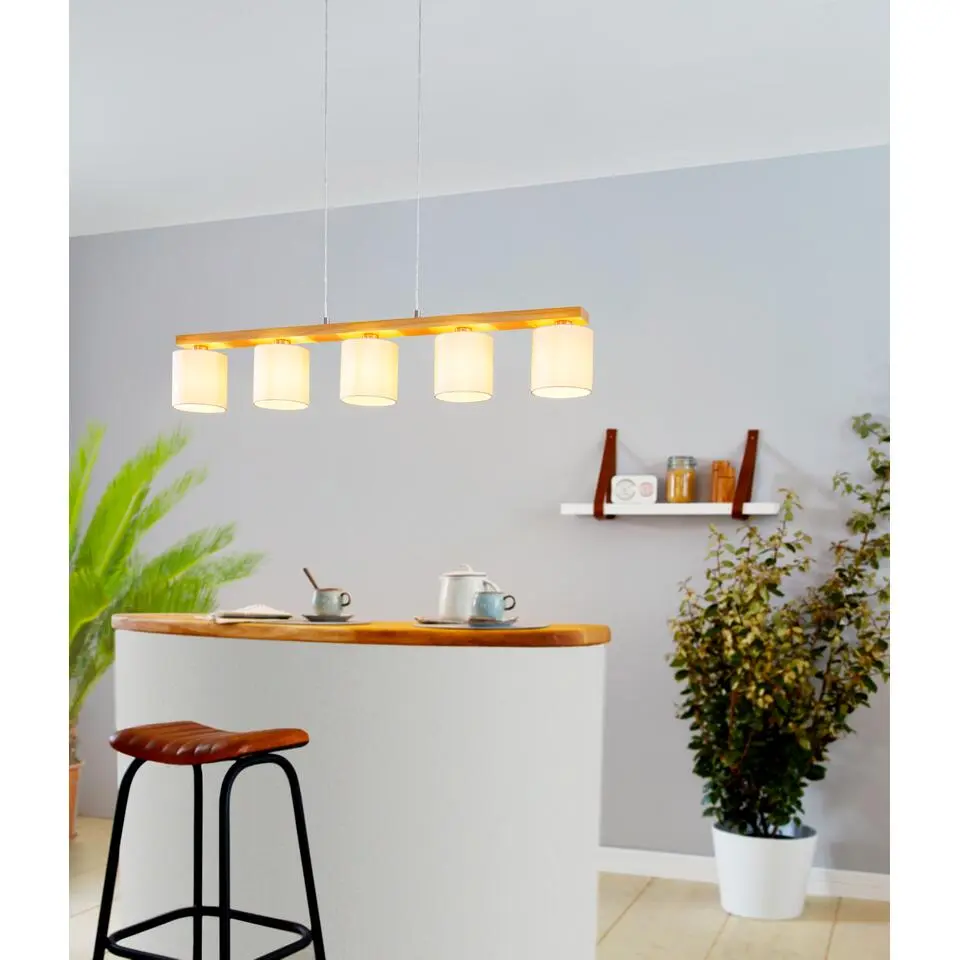 EGLOCastralvoHanglamp-5lichts-E27-NikkelMat-Bruin