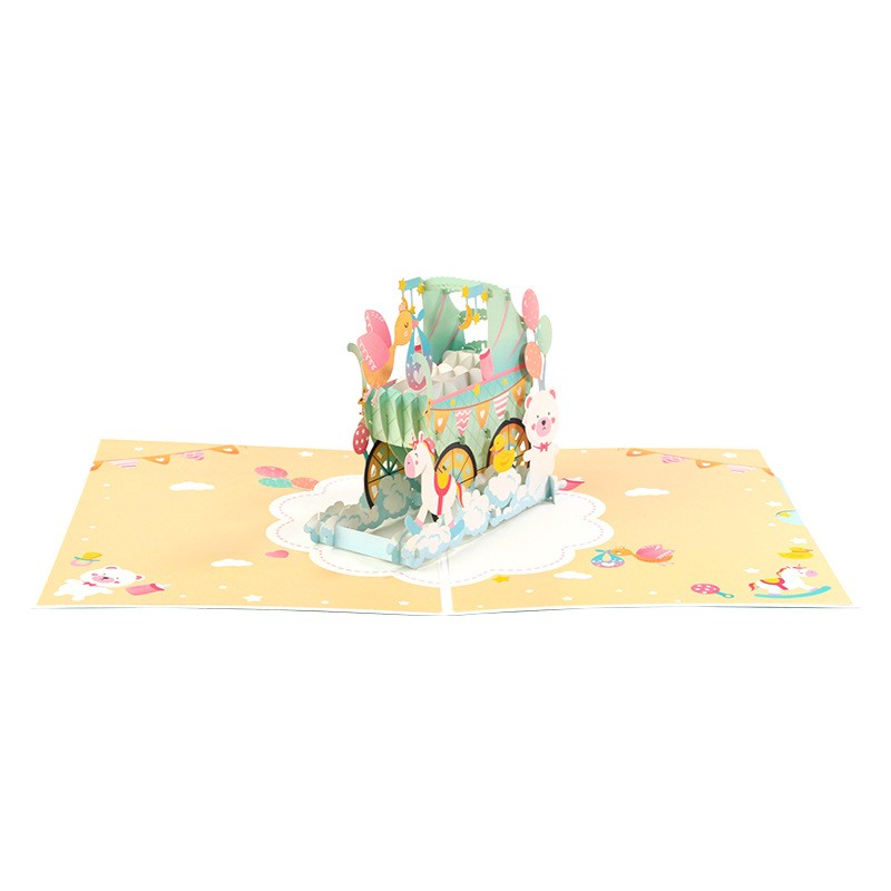 Einladungskarte / Glückwunschkarte Baby Shower Pop-Up Doppelkarte   Umschlag - Kinderwagen