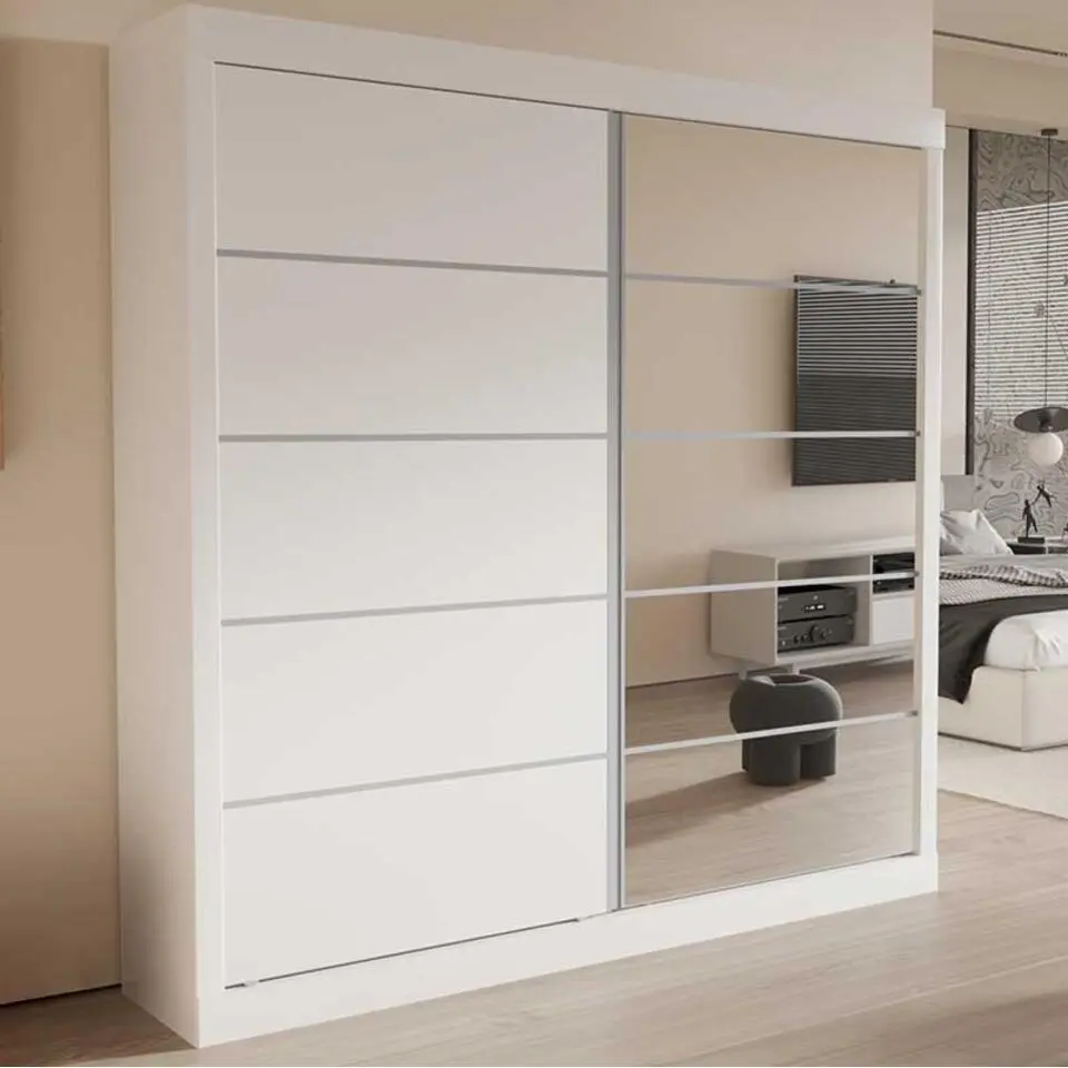 Rousseau Kledingkast Mike - 183 x 53 x 198 cm - Met spiegel - Wit