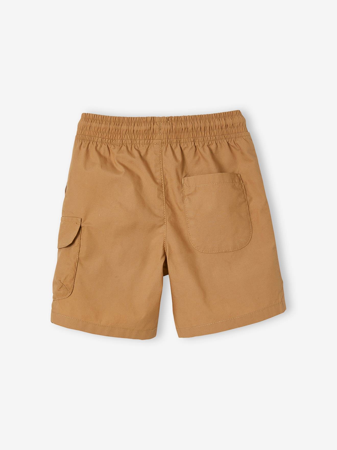 Bermudas fáceis de vestir para meninos, lisas em azul escuro com estampas.