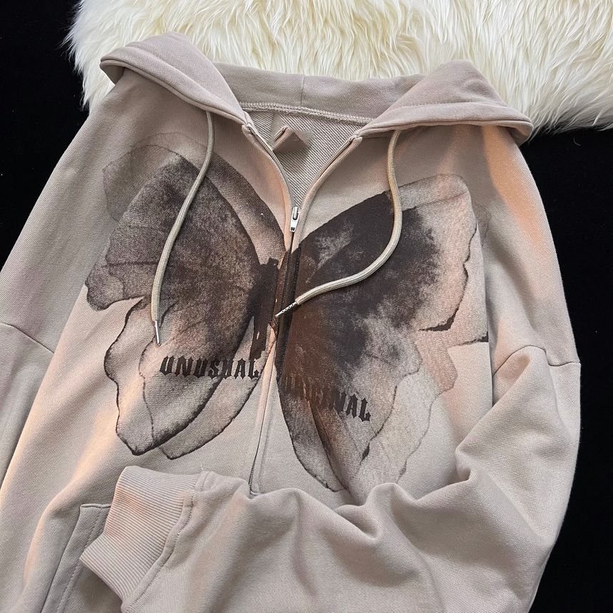 Wanderstar - Oversized jack met lange mouwen, vlinderprint, rits en capuchon