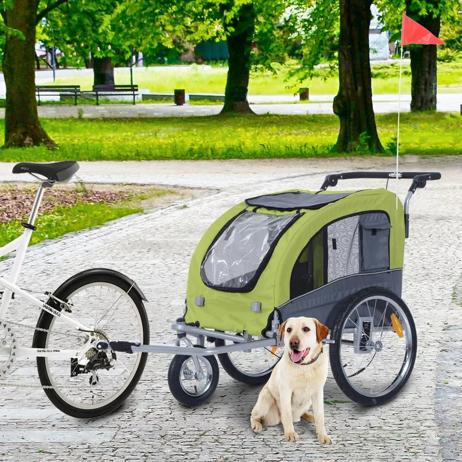 PawHut Hundeanhänger mit gepolsterter Liegefläche grün, grau