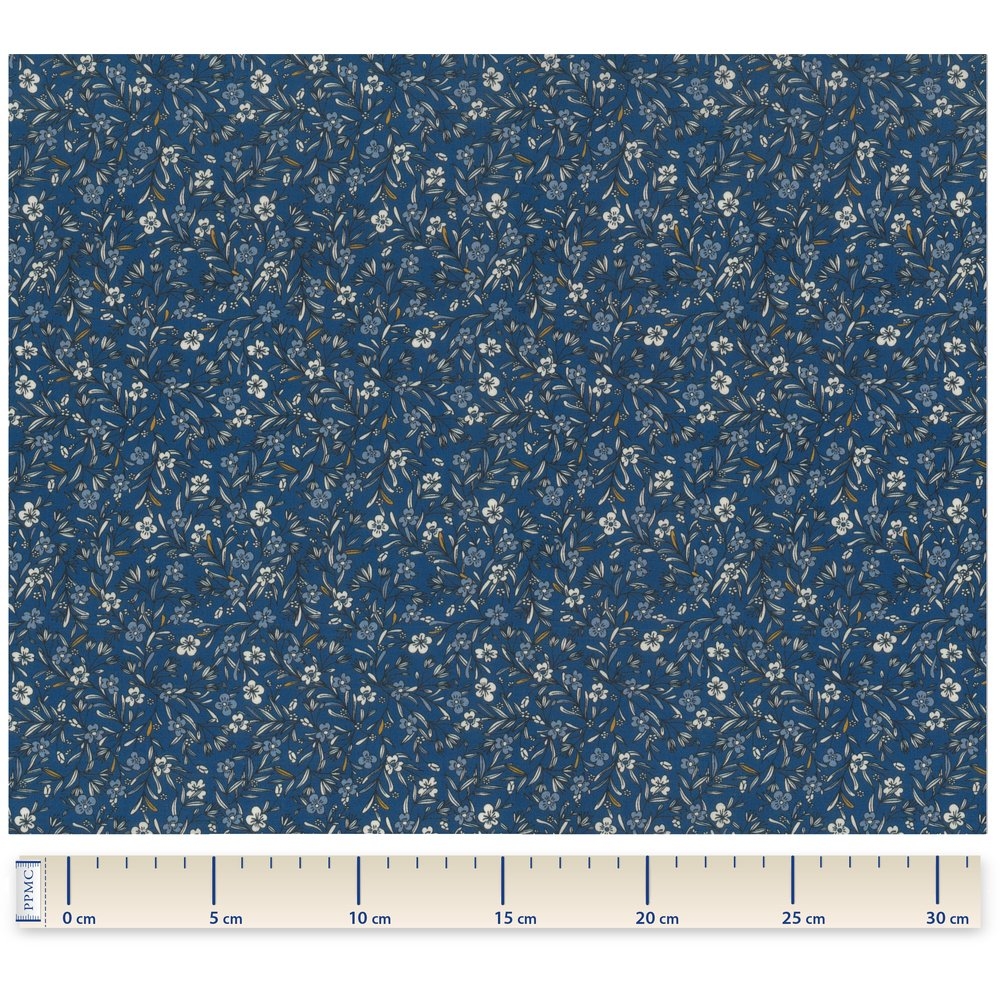 Coupon Tissu 1 M Petites Fleurs Blanc Marine Ex1112