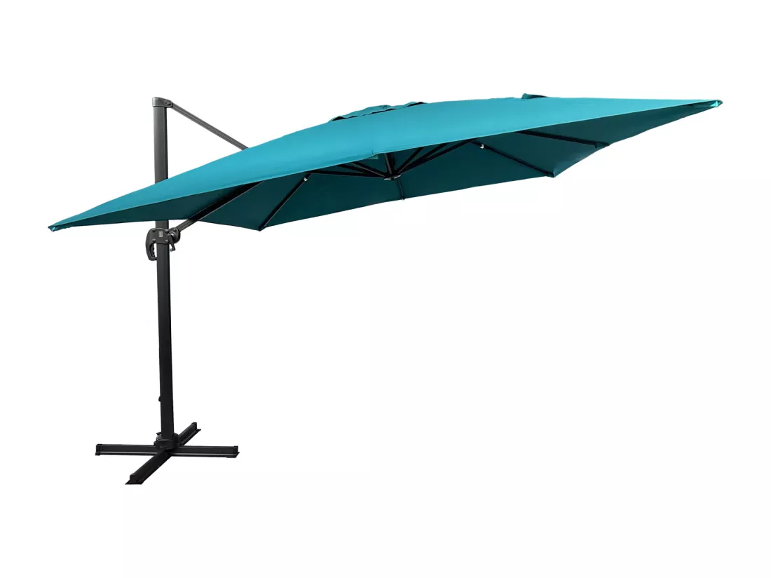 Parasol déporté MOLOKAI carré 3x3m bleu + housse - HAPPY GARDEN