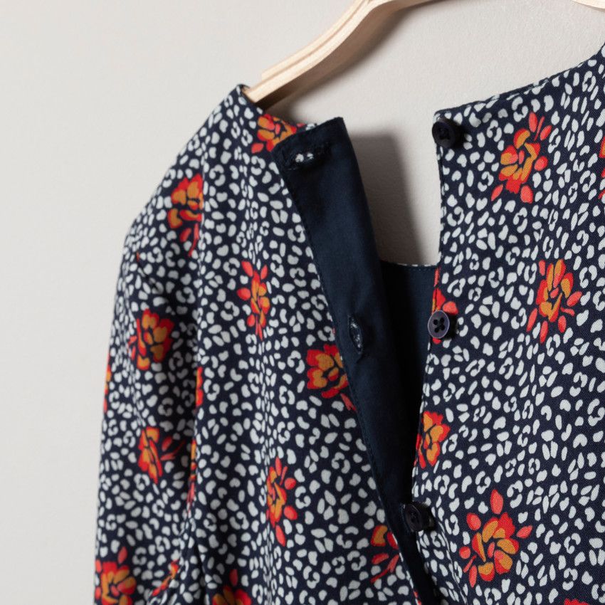 Robe manches longues à fleurs all-over - Fuchsia