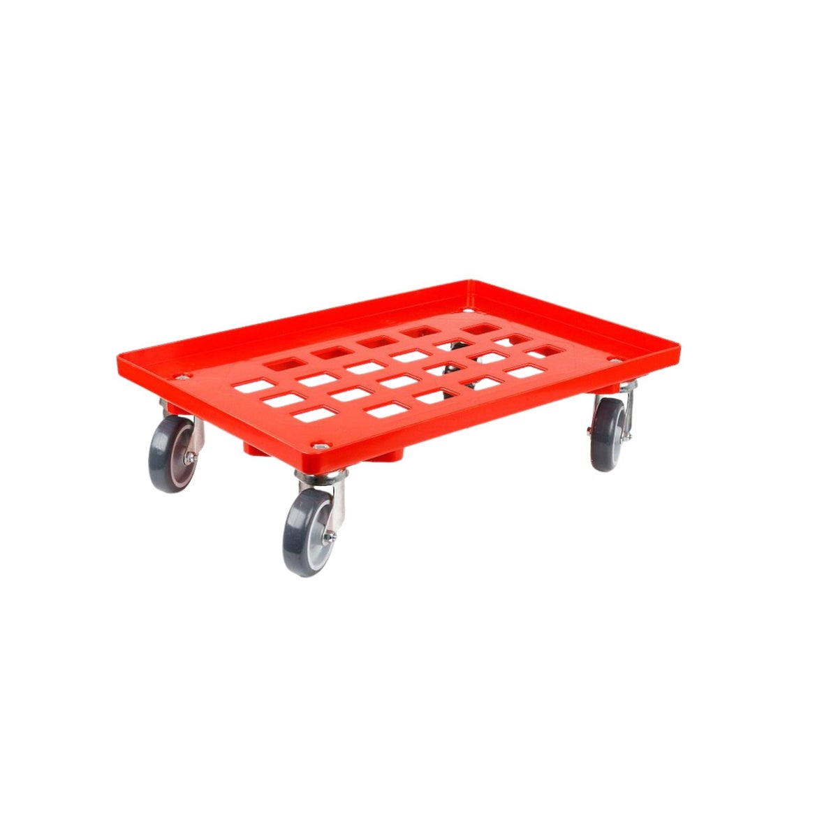 PROREGAL transportwagen voor Euroboxen 60 x 40 cm met rubberen wielen, rood, roostervloer, 2 zwenkwielen en 2 bokwielen, draagvermogen 300 kg