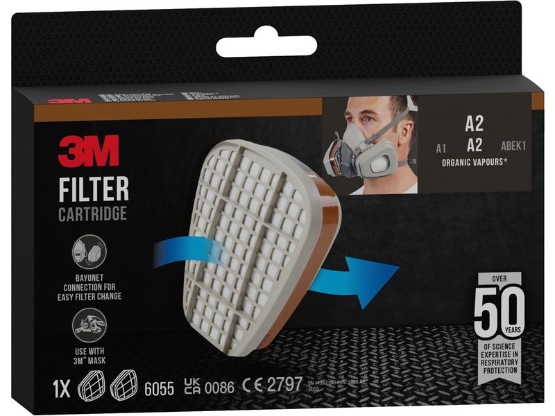 3M Ersatzfilter 6055 A2 für Serie 6000 & 7000, 1 Paar Austauschfilter A2 für Halb & Vollmaske Serie 6000 & 7000