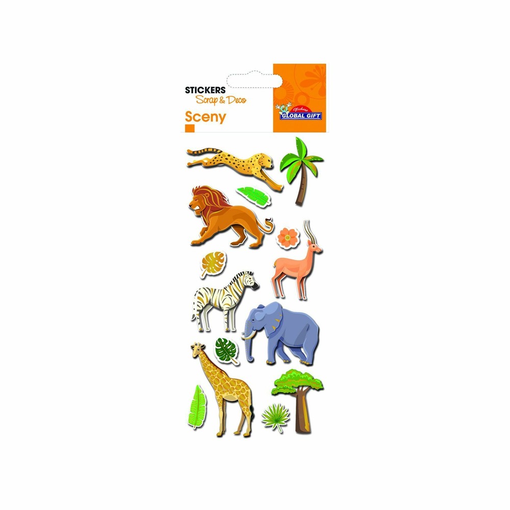 Autocollants en relief à dorures - les animaux de la savane