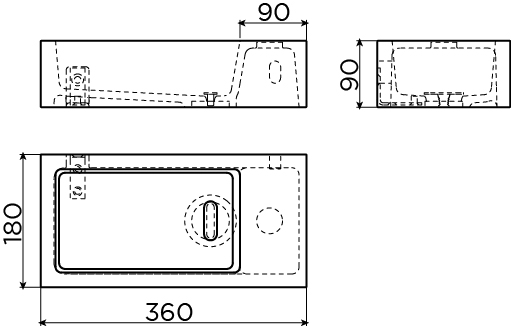 Clou Flush 3 fontein solid surface 36cm rechts wit mat