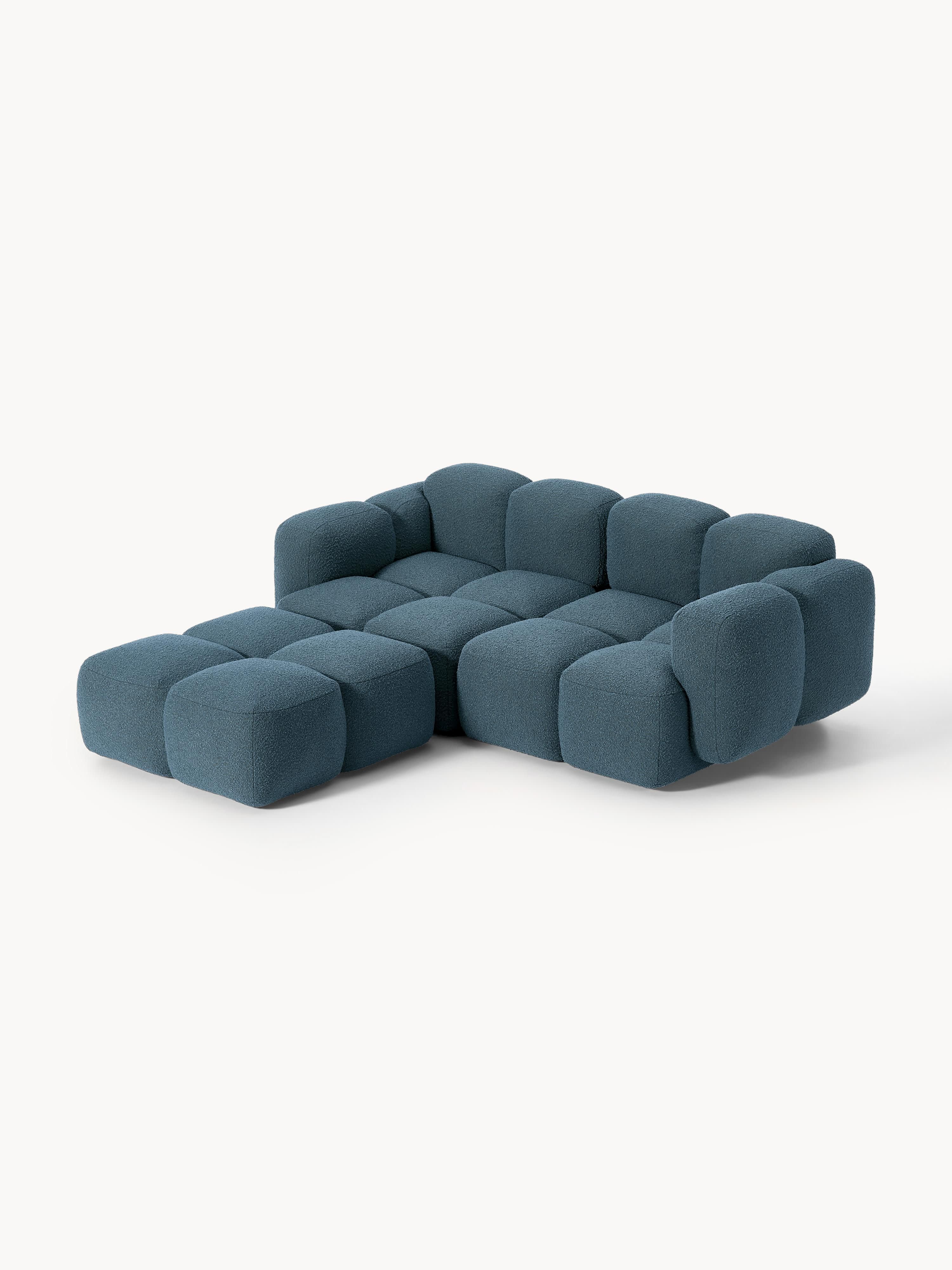 Modulaire bank Tayla (3-zits) van bouclé met poef (links/rechts)