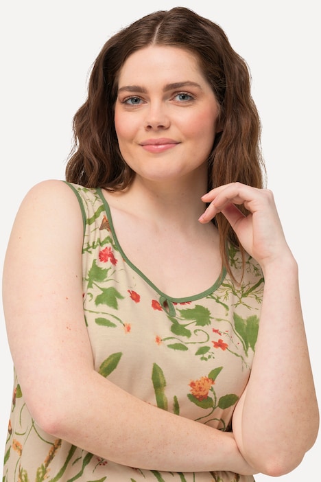 Pyjamatop, Blüten, Rundhals, ärmellos, Biobaumwolle