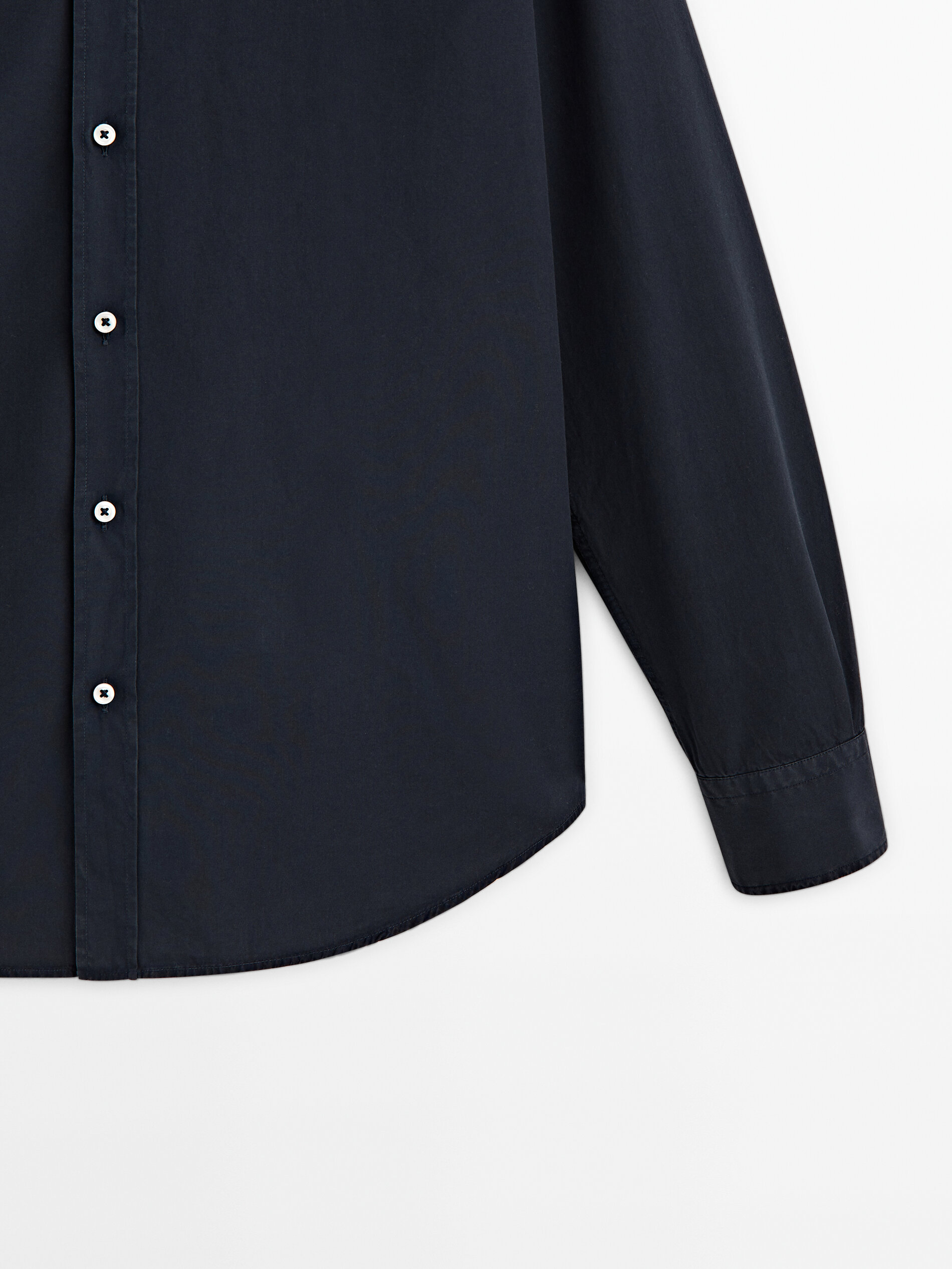 Camisa slim fit em popeline de algodão - AZUL MARINHO